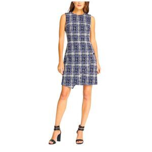 NWOT DKNY TWEED PRINTED ASYMMETRICAL BUTTON PLAID BUSINESS DRESS WOMENS SIZE 2